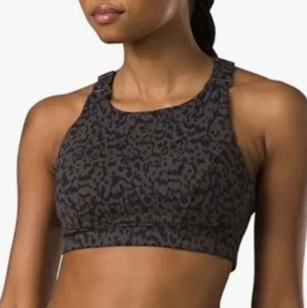 prAna Layna Sports Bra Black Camo Leopard Print Cross Back Size M Activewear